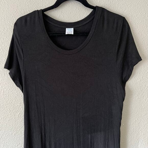 Black Ribbed Short Sleeve Ruched Stretch Bodycon Maternity Comfortable Dress XL - Picture 3 of 8